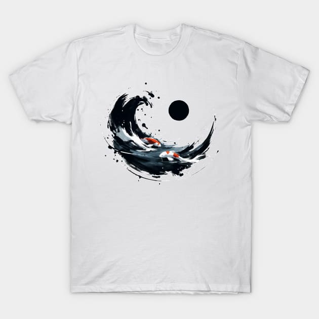 Sumie Japanese Brushstroke Koi Fish Pond T-Shirt by TomFrontierArt